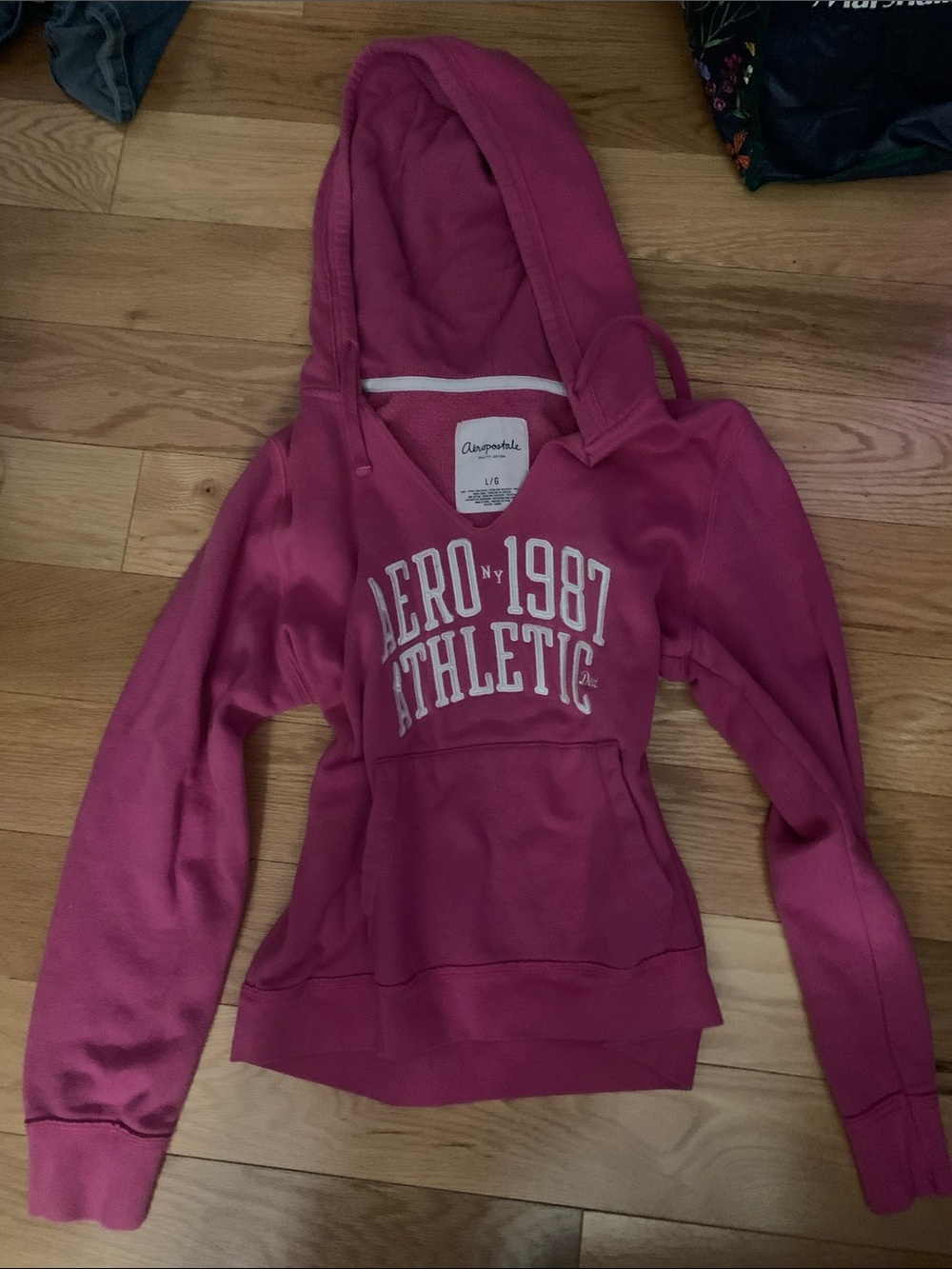Large vintage aeropostale Hot Pink 'Aero 1987 Athletic' Pullover Hoodie